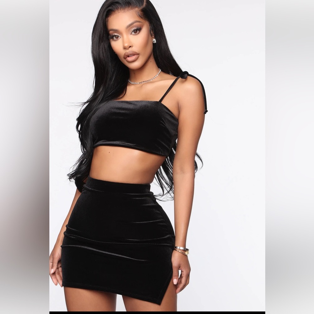 Black velvet co ord two piece set fashion nova medium